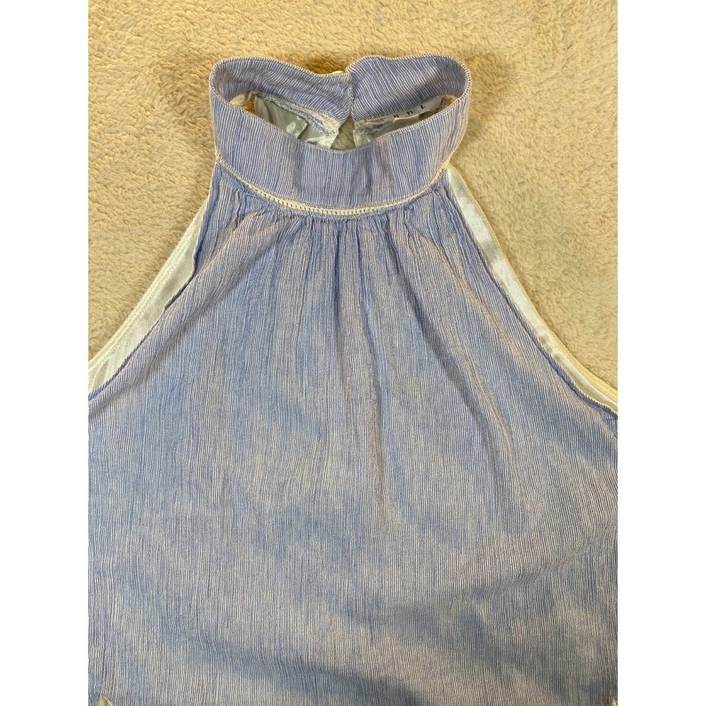 THML Halter Tank Top Embroidered Floral & Tassels Sleeveless Blue White SZ M - Picture 2 of 11
